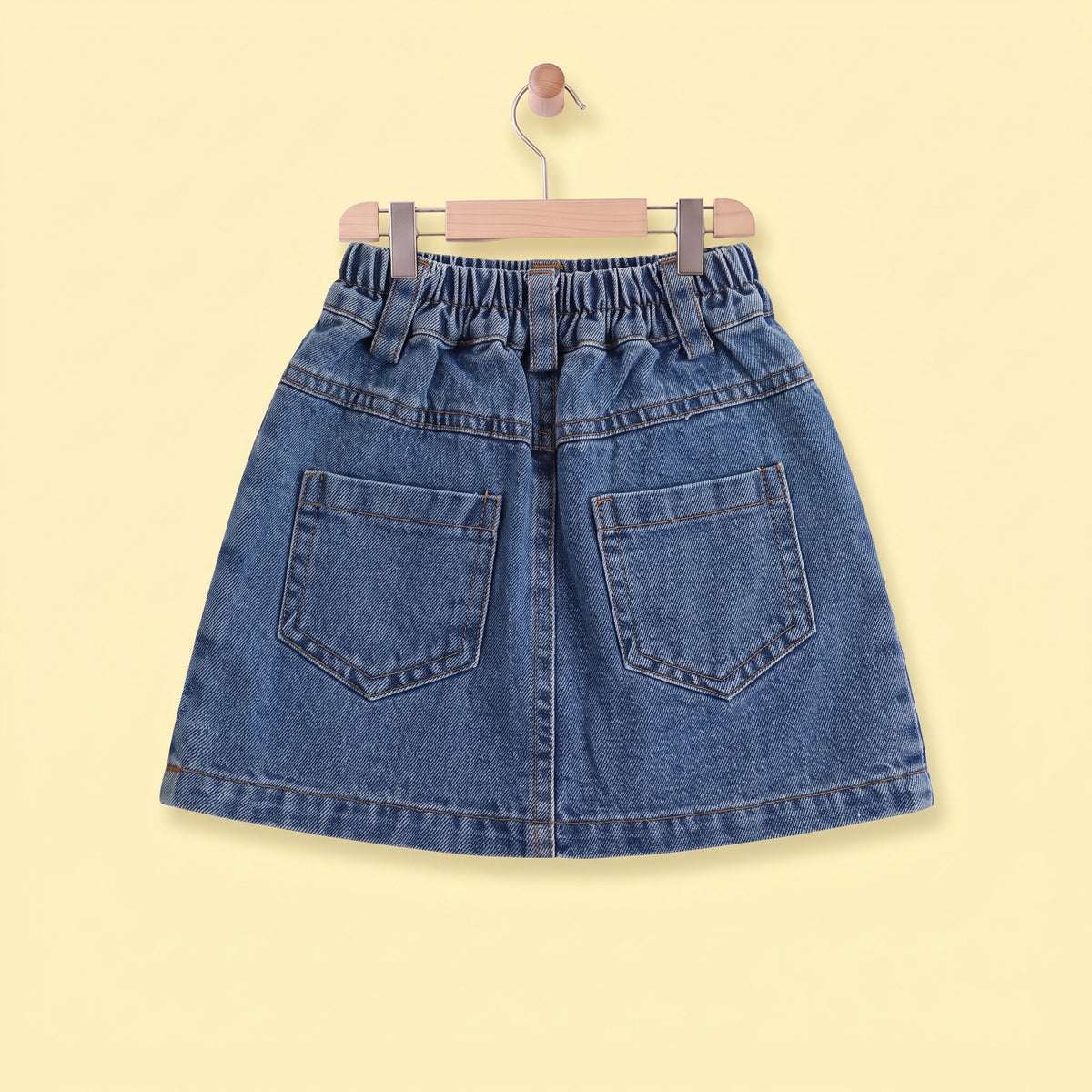 Girls Blue Solid Denim Mini Skirt Skirts