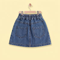Girls Blue Solid Denim Mini Skirt Skirts
