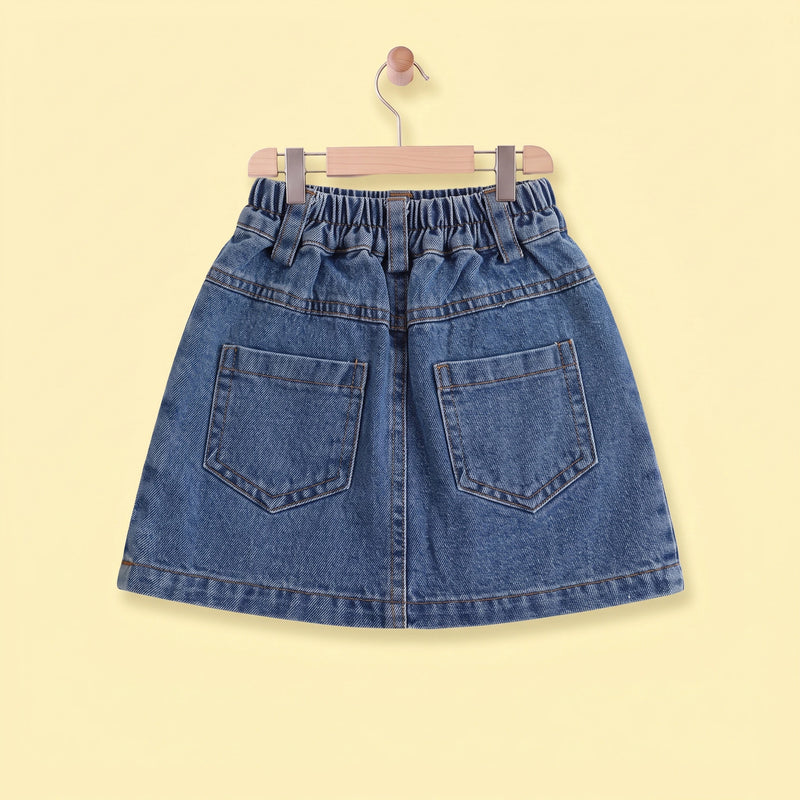 Girls Blue Solid Denim Mini Skirt Skirts