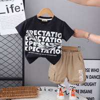 Boys Black Typographic Printed Short Sleeves Round Neck T-Shirt With Shorts Set 2 pc. Sets Black 2-3 Y