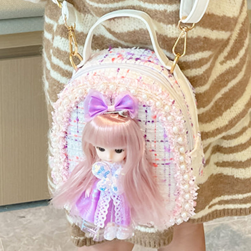 Girls Purple Doll Tweed Backpack Trending Accessories