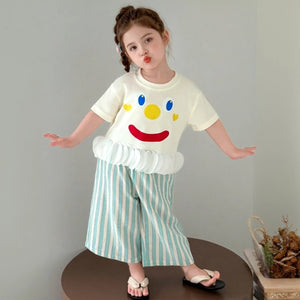 Girls Cream Graphic Round Neck Top with Elasticated Pants Set Sets Cream 1-2 Y