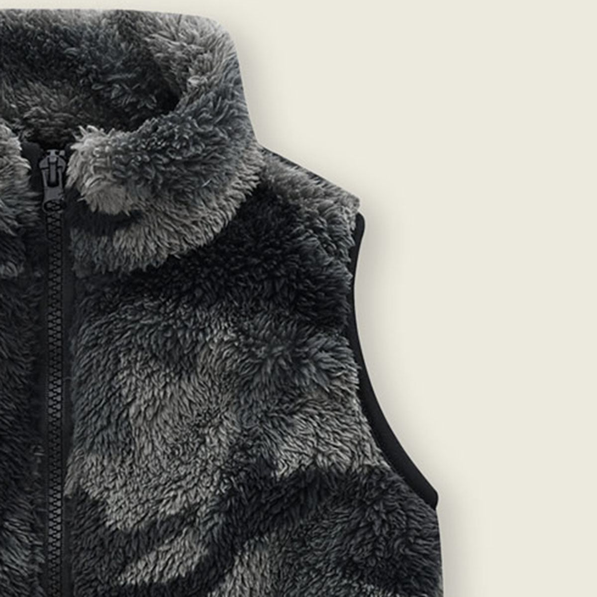 Girls Dark Grey Abstract Printed Fleece Front Zipper Sleeveless Winter Jacket Coats & Jackets
