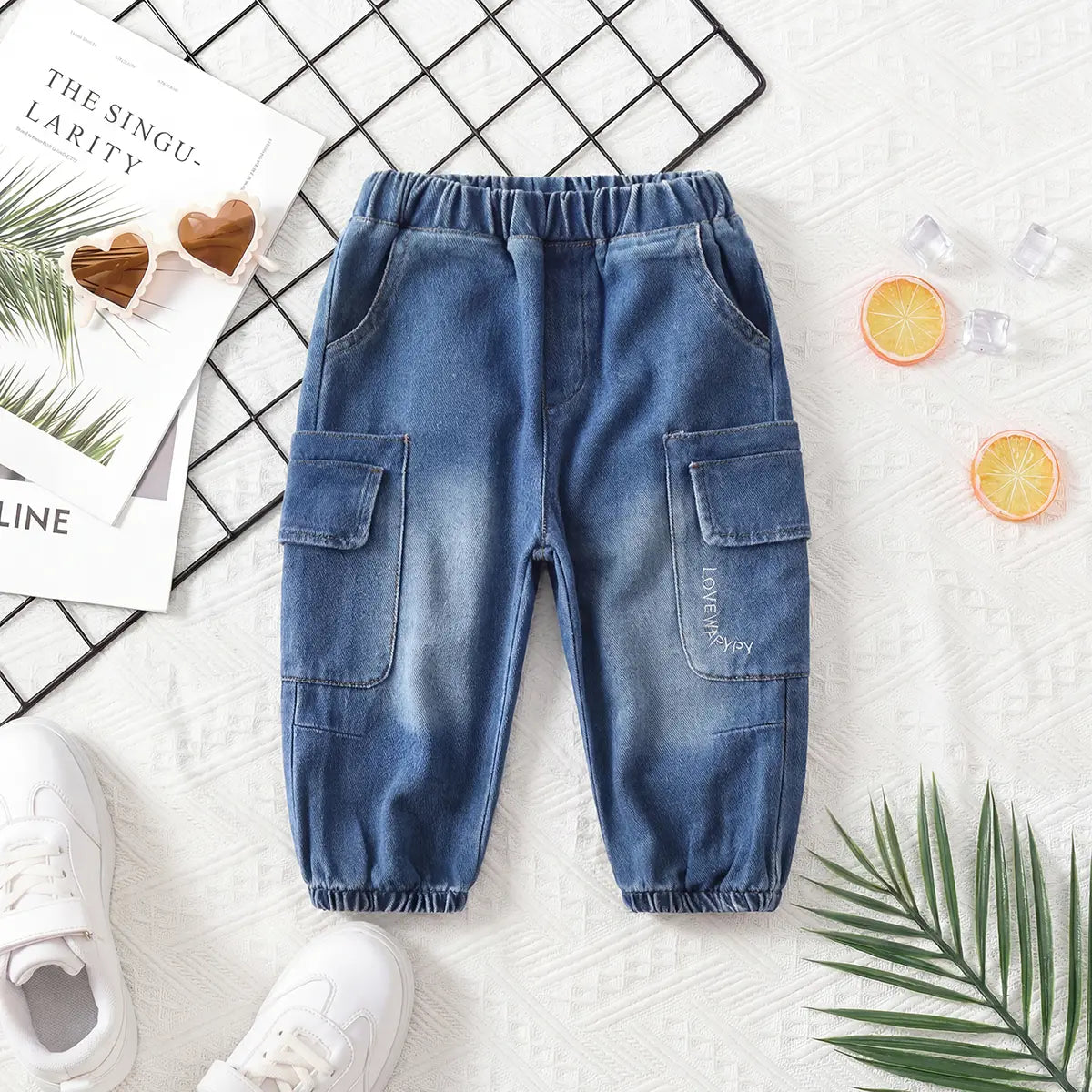 Boys Blue Denim Cargo Jogger Pants Pants Blue 1-2 Y