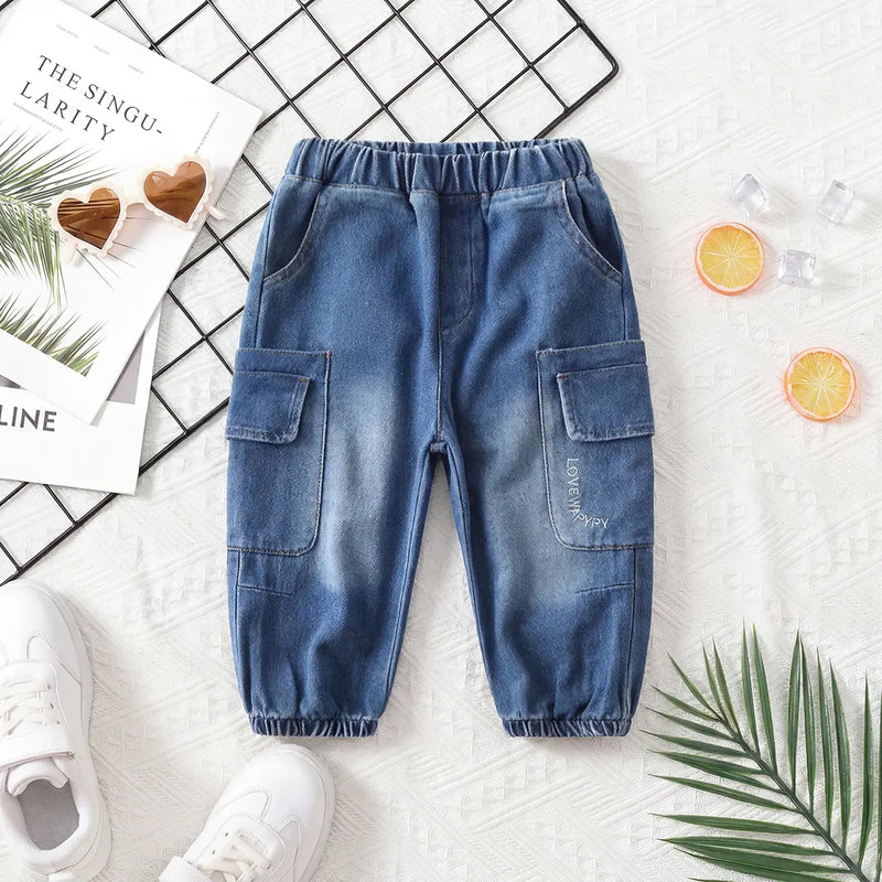Boys Blue Denim Cargo Jogger Pants Pants Blue 1-2 Y