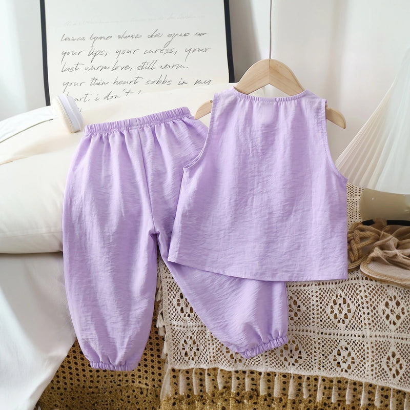 Girls Lavender Bow Applique Sleeveless Top With Pants Sets 2 pc. Sets