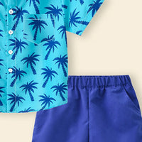 Boys Blue Tropical Print Short Sleeves Shirt With Shorts Set Sets