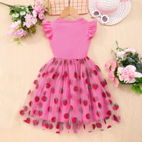 Girls Pink Strawberry Foil Print Tulle Overlay Casual Dress Casual Dresses
