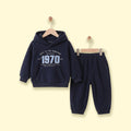 Boys Navy Blue Typographic Hooded Sweatshirt & Joggers Sets Sets Navy Blue 1-2 Y