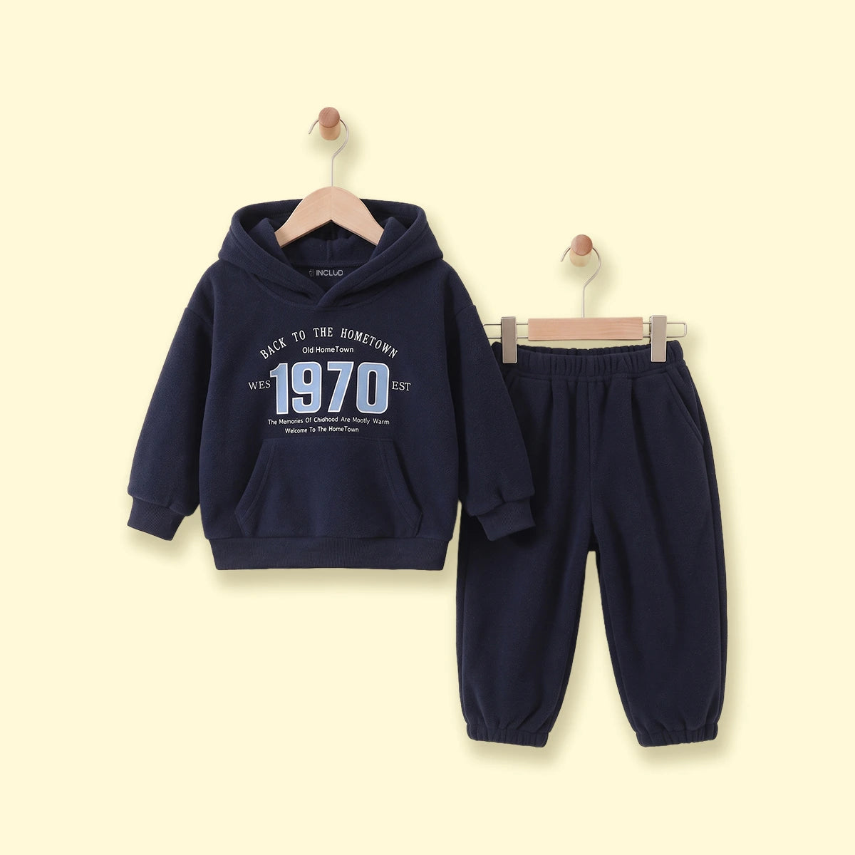 Boys Navy Blue Typographic Hooded Sweatshirt & Joggers Sets Sets Navy Blue 1-2 Y