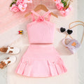 Girls Pink Cross Neck Top With Skirts Set 2 pc. Sets Pink 3-4 Y