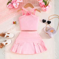 Girls Pink Cross Neck Top With Skirts Set 2 pc. Sets Pink 3-4 Y