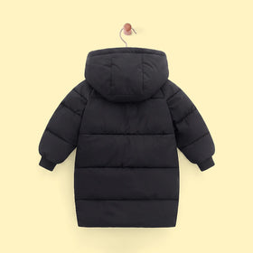 Boys Black Solid Puffer Hooded Down Jacket Coats & Jackets