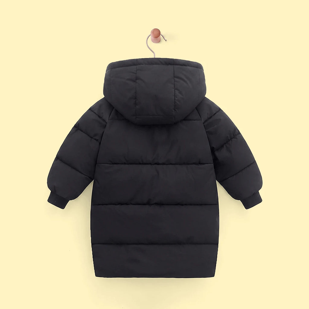 Boys Black Solid Puffer Hooded Down Jacket Coats & Jackets