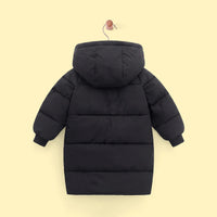 Boys Black Solid Puffer Hooded Down Jacket Coats & Jackets