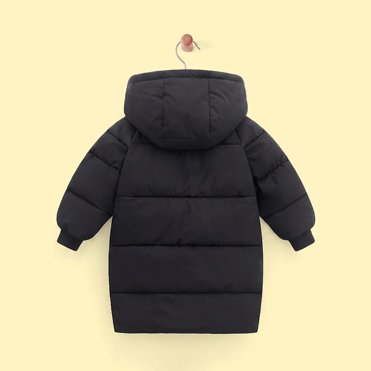 Boys Black Solid Puffer Hooded Down Jacket Coats & Jackets