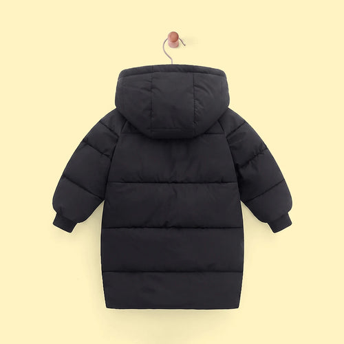 Boys Black Solid Puffer Hooded Down Jacket Coats & Jackets