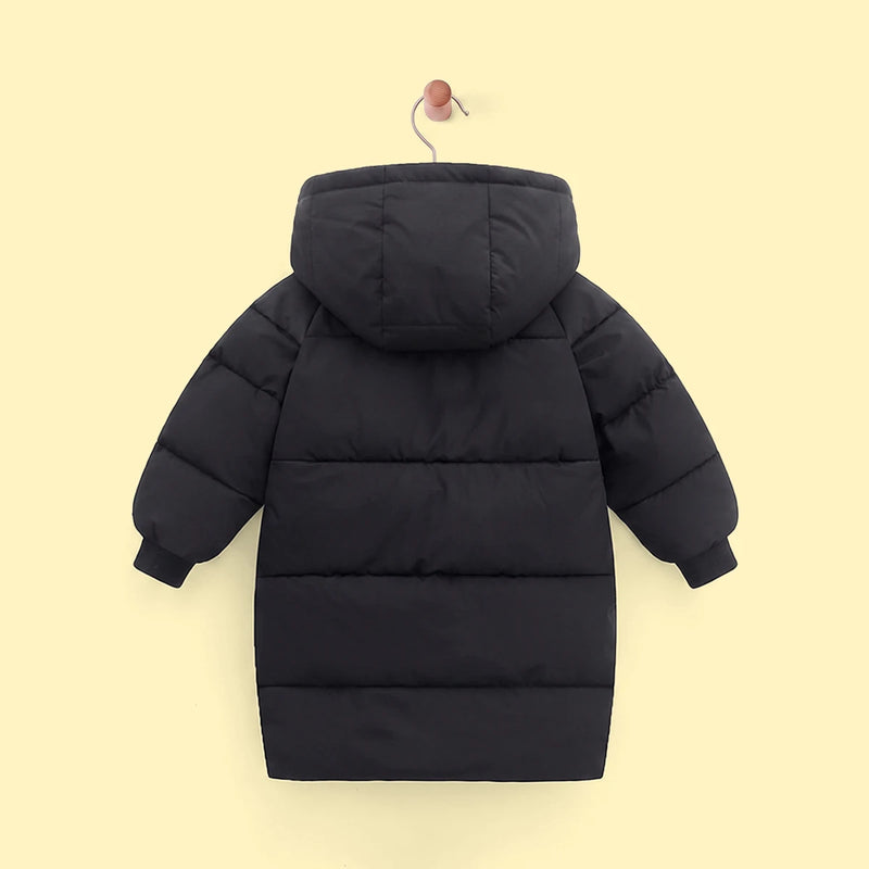 Boys Black Solid Puffer Hooded Down Jacket Coats & Jackets