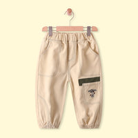 Boys Beige Embroidered Jogger Pants Beige 1-2 Y