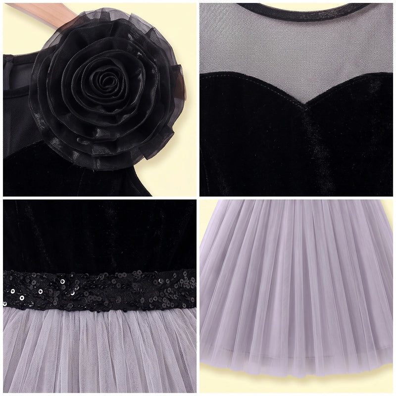 Girls Black Sleeveless Flared Party Gown Party Dresses