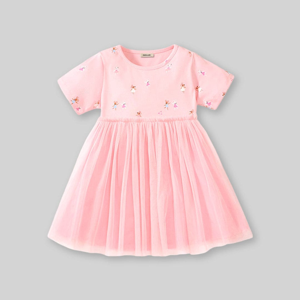 Girls Short Sleeve Printed Fit & Flare Dress Casual Dresses Pink 1-2 Y 