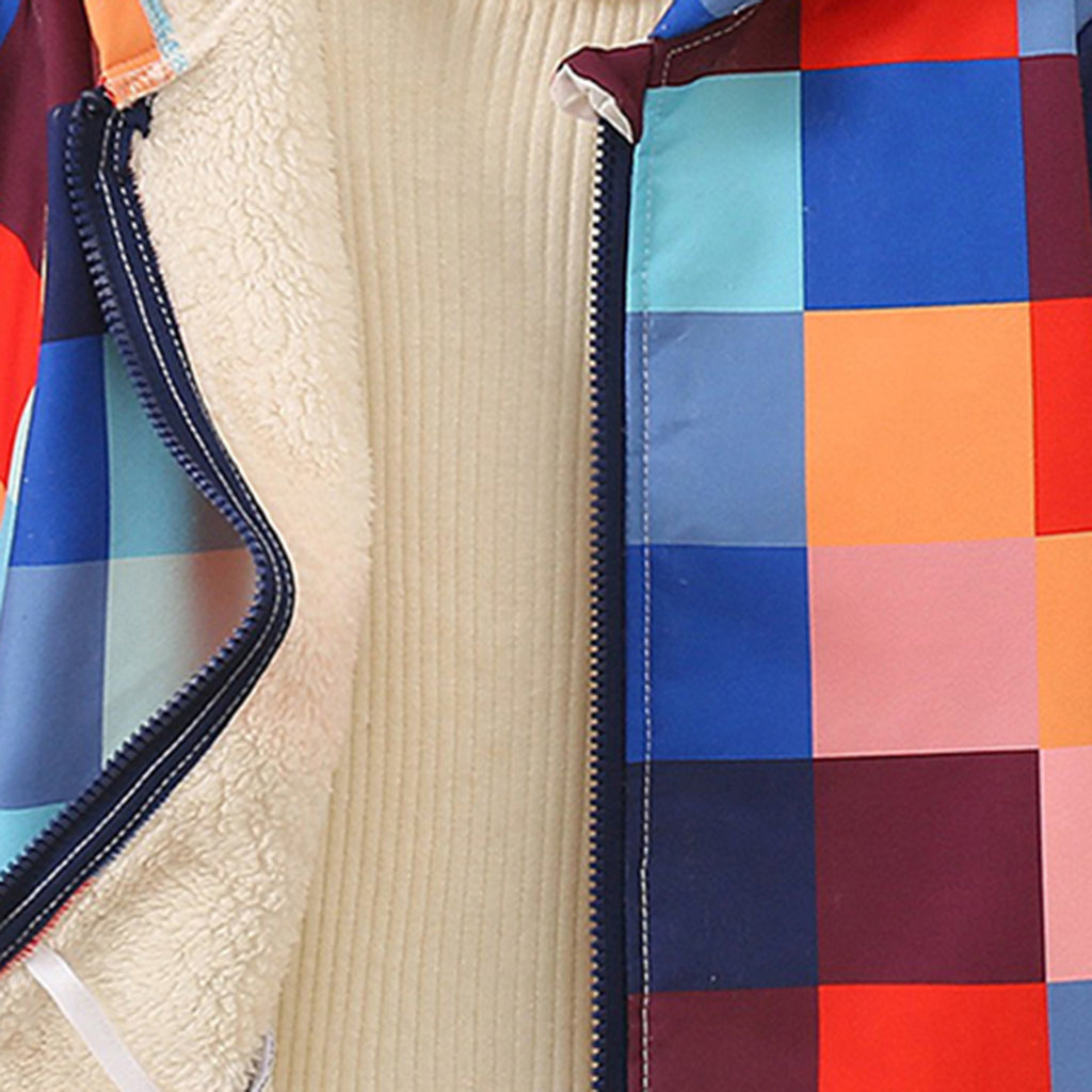 Boys Multicolor Checked Front Zipper Hooded Winter Jacket Coats & Jackets