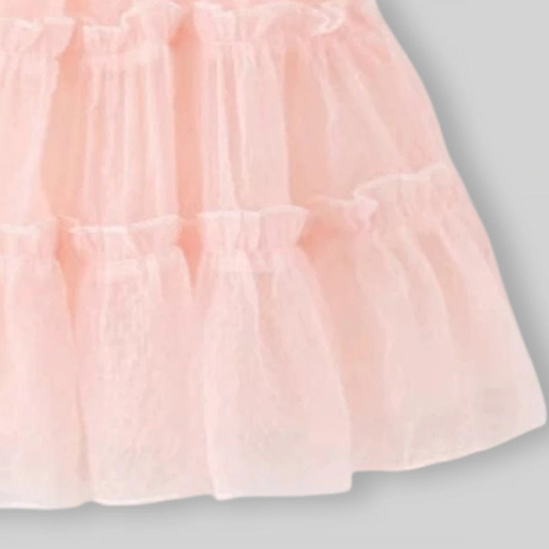 Girls Pink Flutter Sleeve Tiered A-line Dress Casual Dresses