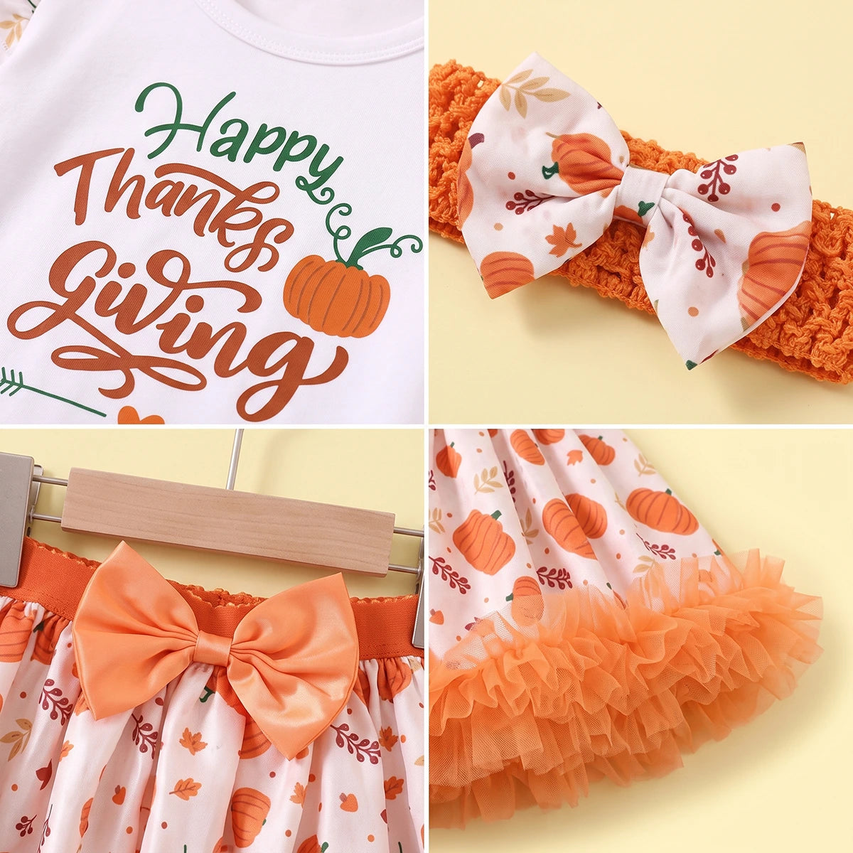 Girls White Happy Thanksgiving Print Top With Skirt Sets 2 pc. Sets
