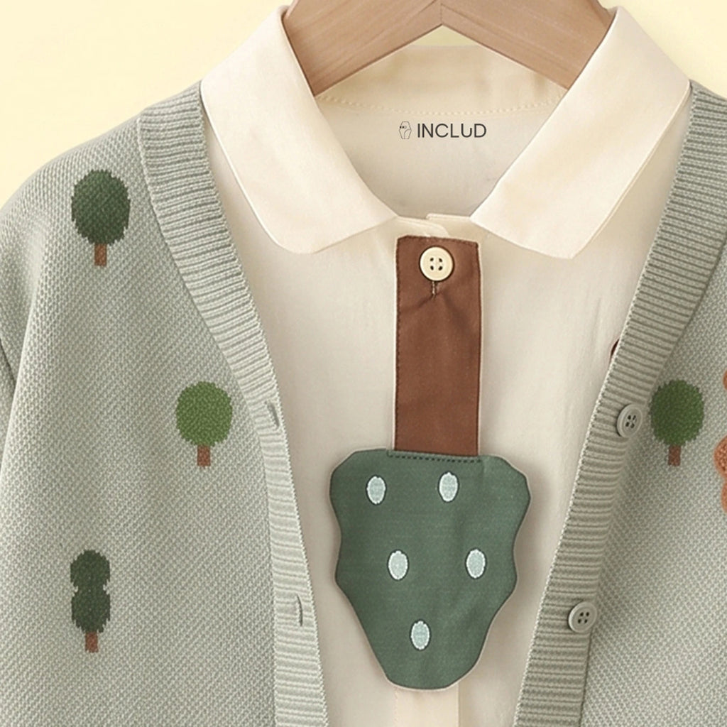 Boys Light Green Jacquard Cardigan With Shirt And Pants Sets 3 pc. Sets