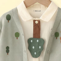 Boys Light Green Jacquard Cardigan With Shirt And Pants Sets 3 pc. Sets