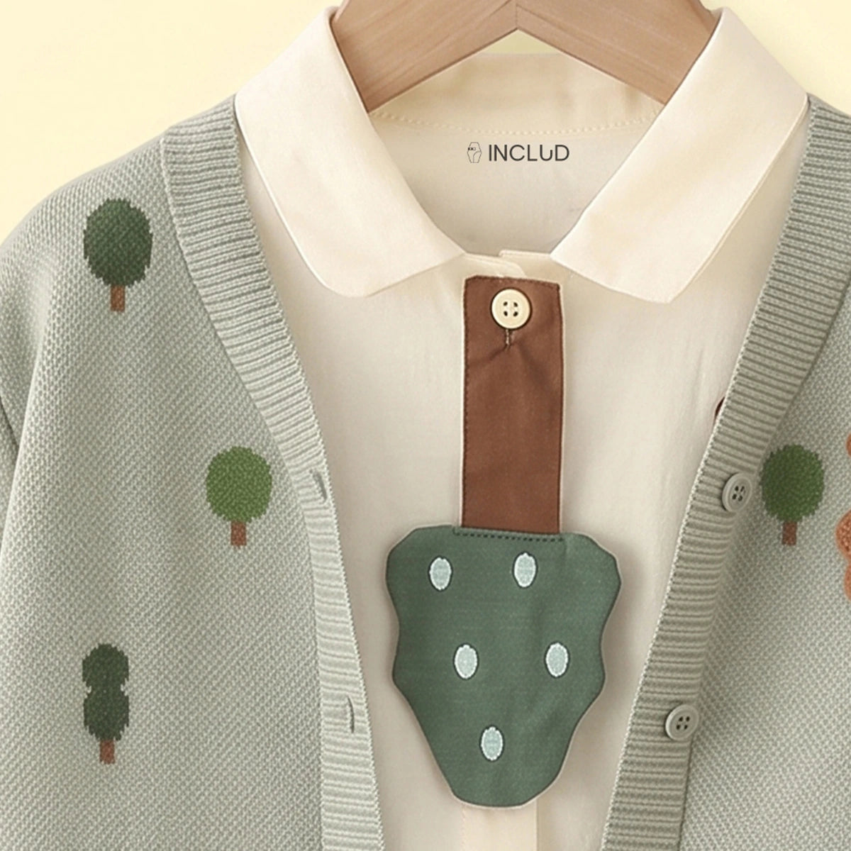 Boys Light Green Jacquard Cardigan With Shirt And Pants Sets 3 pc. Sets