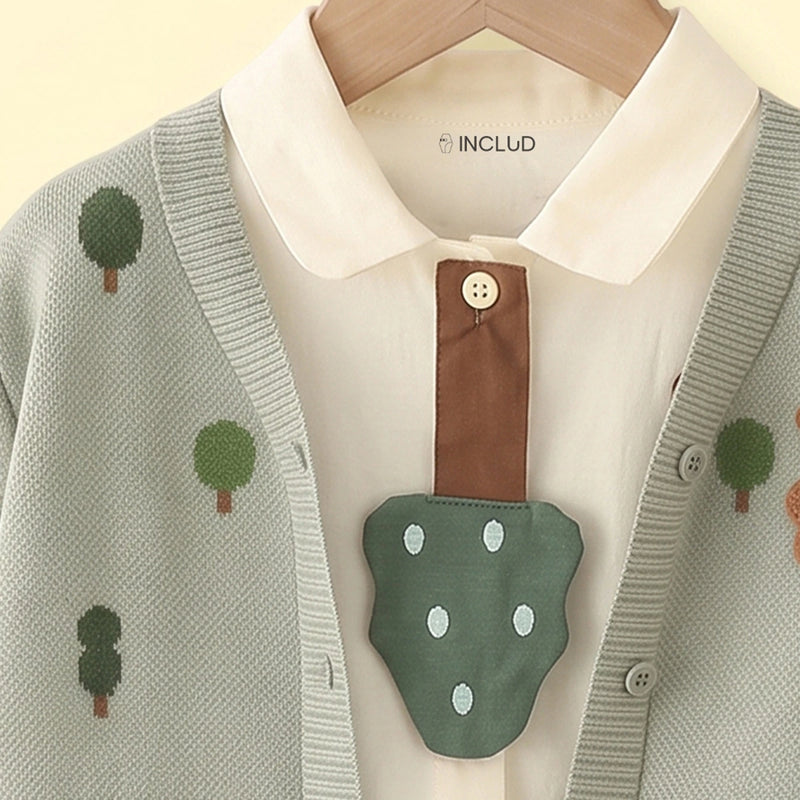 Boys Light Green Jacquard Cardigan With Shirt And Pants Sets 3 pc. Sets