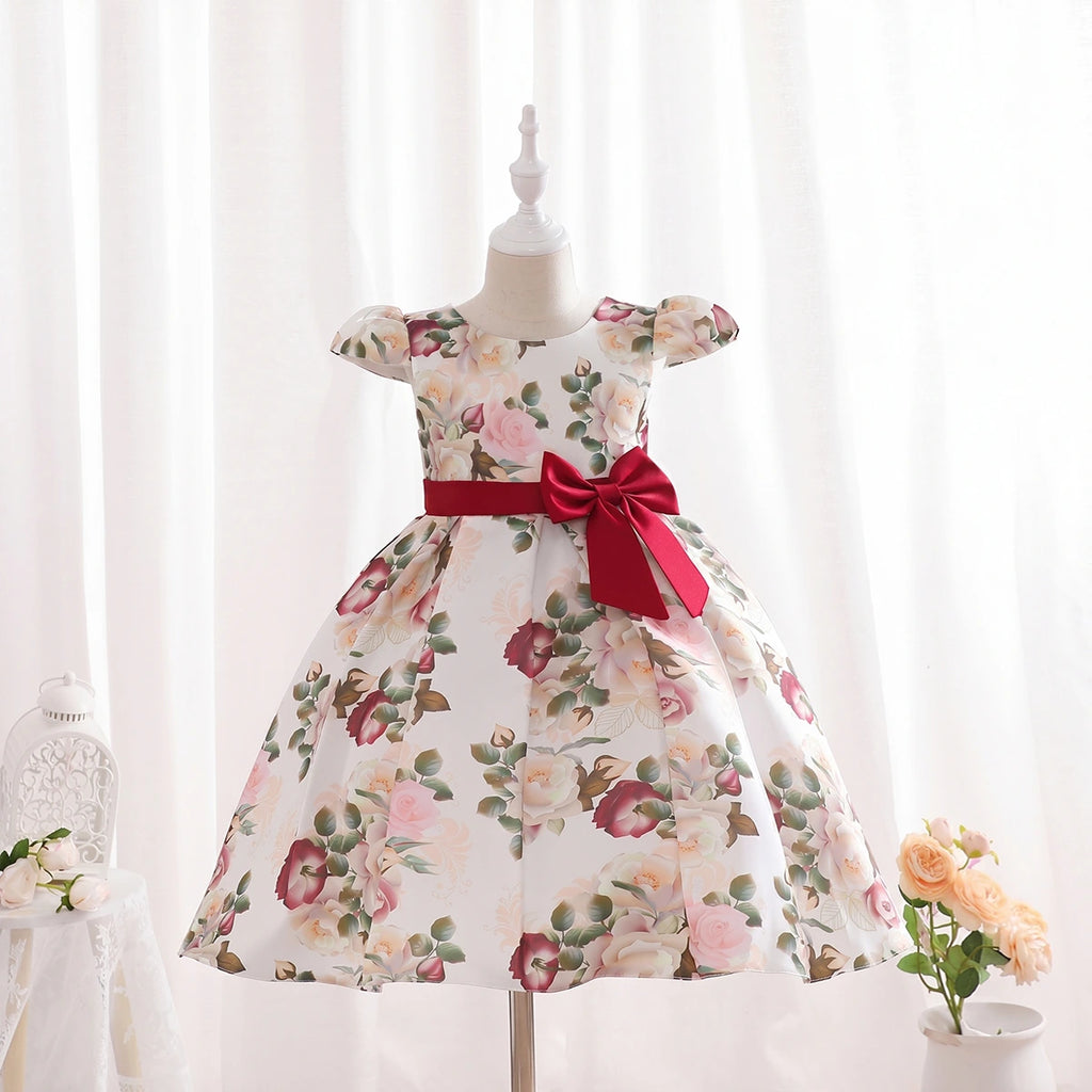 Girls Red Floral Printed Cap Sleeve Fit & Flare Party Wear Dress Party Dresses Red 2-3 Y