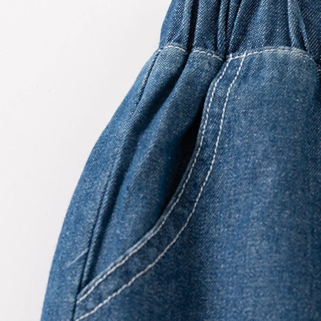 Boys Blue Solid Denim Shorts With Elasticated Waistband Shorts