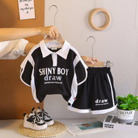 Boys Black Typographic Printed Polo T-Shirt With Shorts Co-ord Sets Sets Black 1-2 Y
