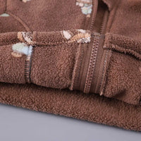 Boys Brown Printed Fleece Hooded Zipper Jacket With Vest & Jogger Sets Sets