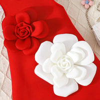 Girls Red Sleeveless A-line Dress With Large 3D Flowers Applique Casual Dresses