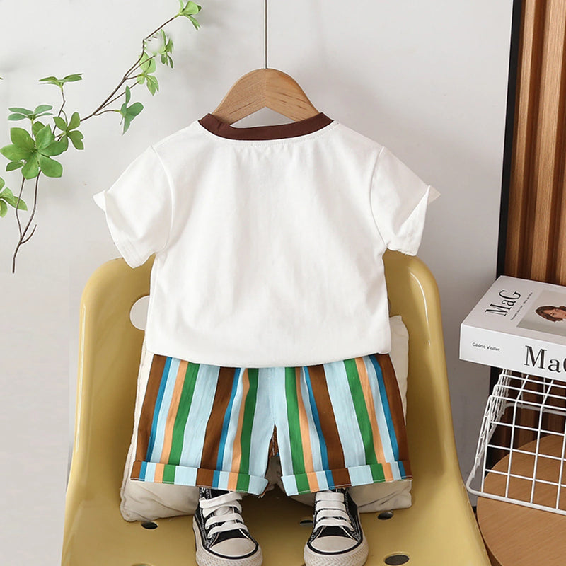 Boys Off White Pizza Print Short Sleeve T-Shirt With Striped Shorts Sets 2 pc. Sets
