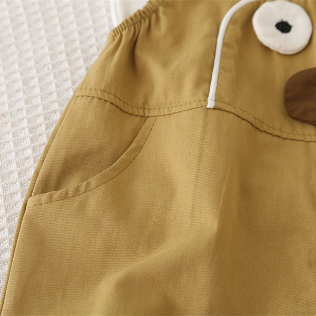 Boys Khaki Dog Patched Dungaree With T-Shirts Set 2 pc. Sets