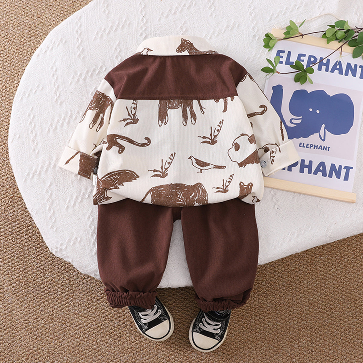 Boys Brown Animals Printed Shirt With Pant Set 2 pc. Sets