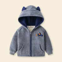 Boys Grey Crane Cartoon Embroidered Zip-up Hoodie Sweatshirts & Hoodies