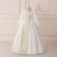 Girls White Embroidered Puff Sleeves Maxi Dress Casual Dresses