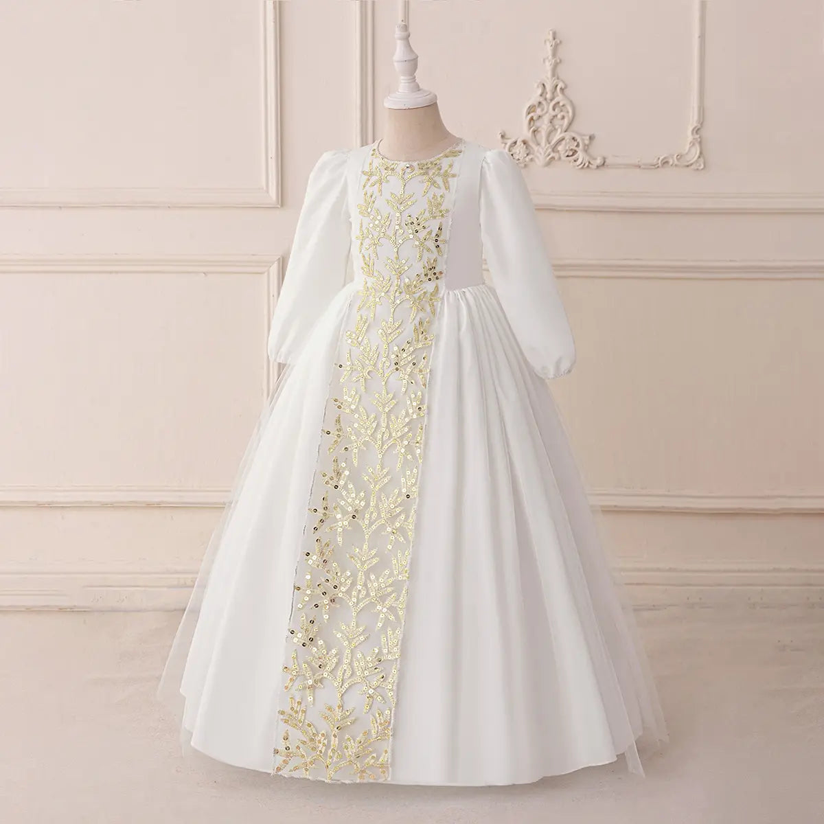 Girls White Embroidered Puff Sleeves Maxi Dress Casual Dresses