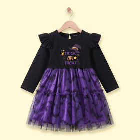 Girls Black Typography Long Sleeve Fit & Flare Dress Casual Dresses Black 1-2 Y