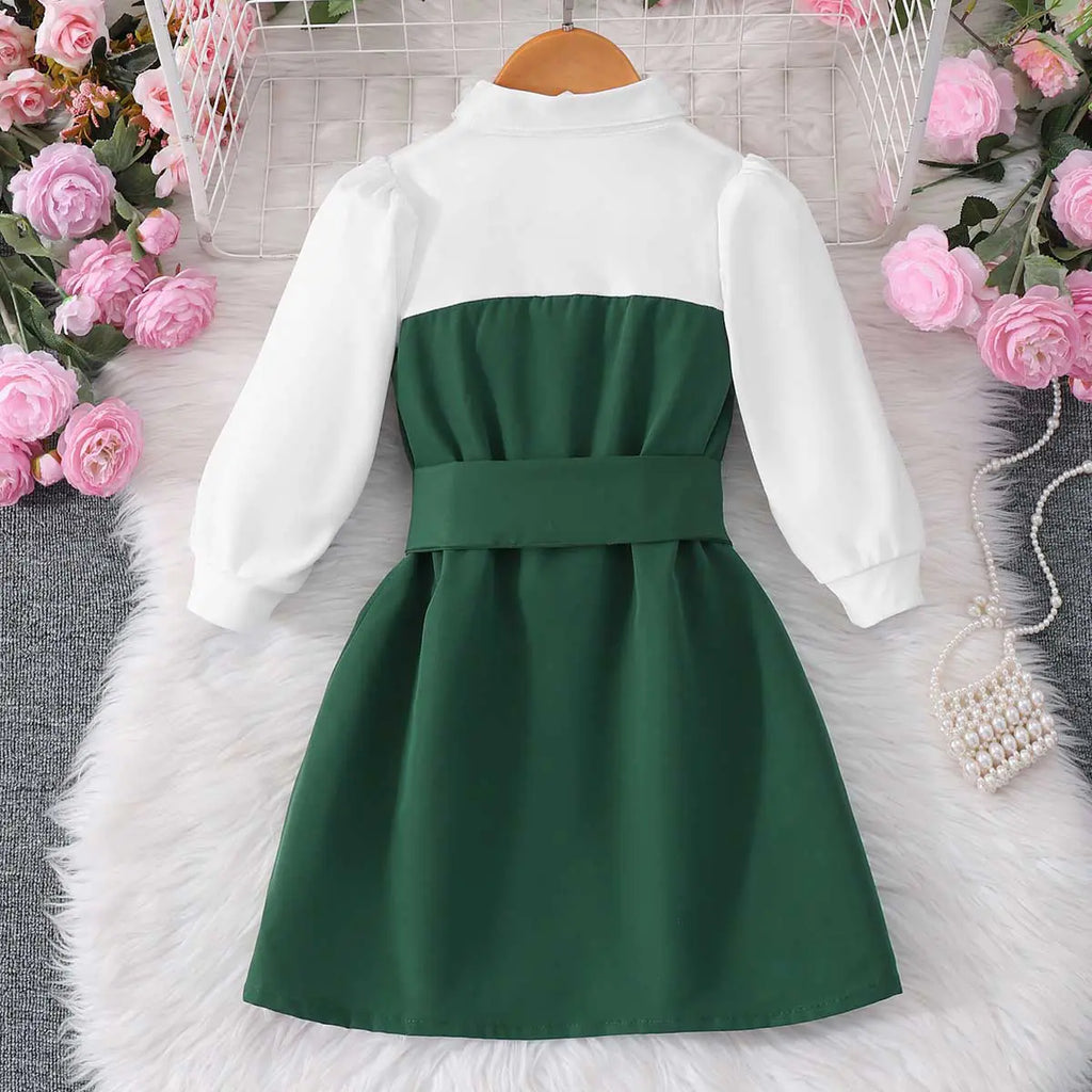 Girls Green Solid Long Sleeves Shirt Dress Casual Dresses