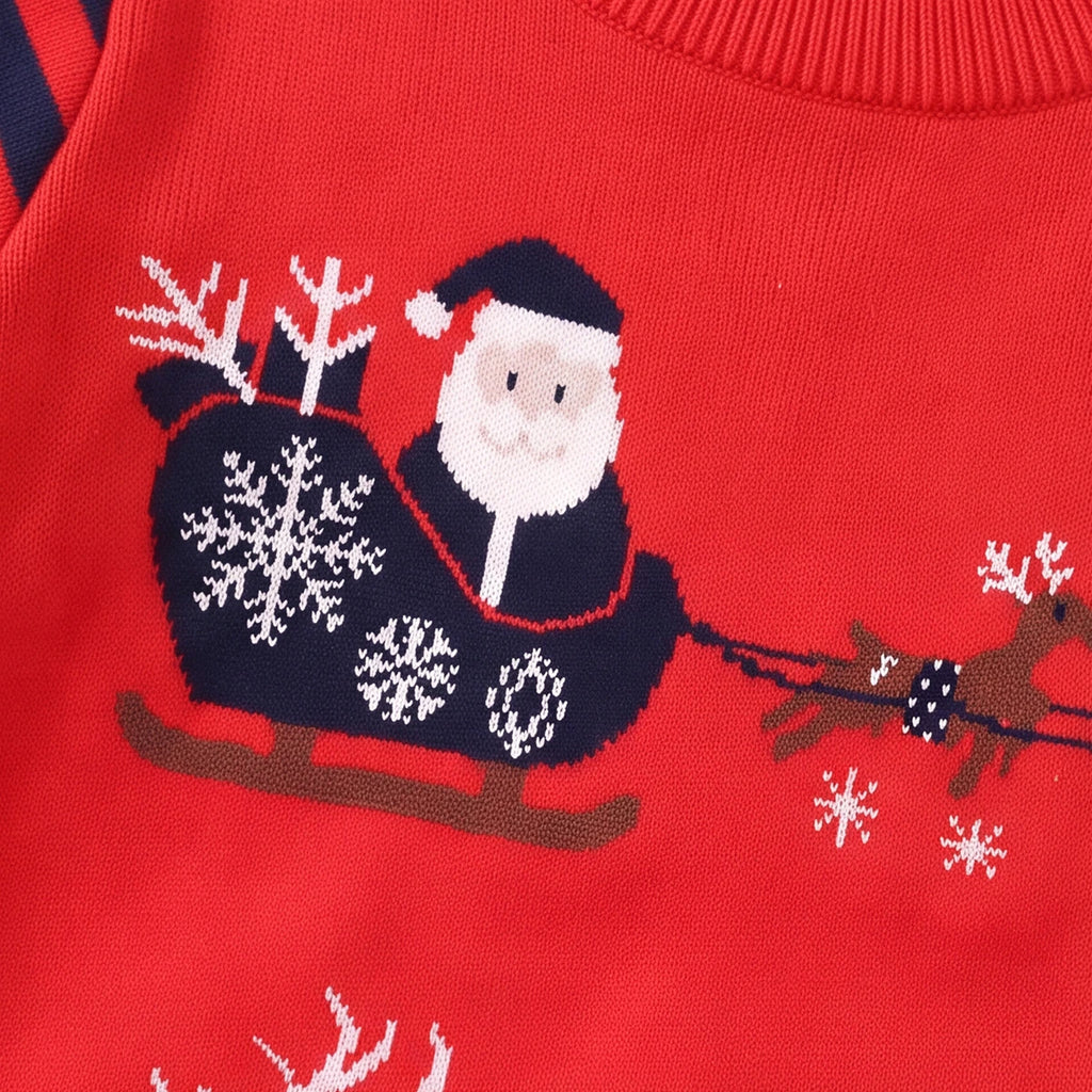 Boys Red Self-Design Christmas Themed Knitted Sweater Sweaters & Cardigans