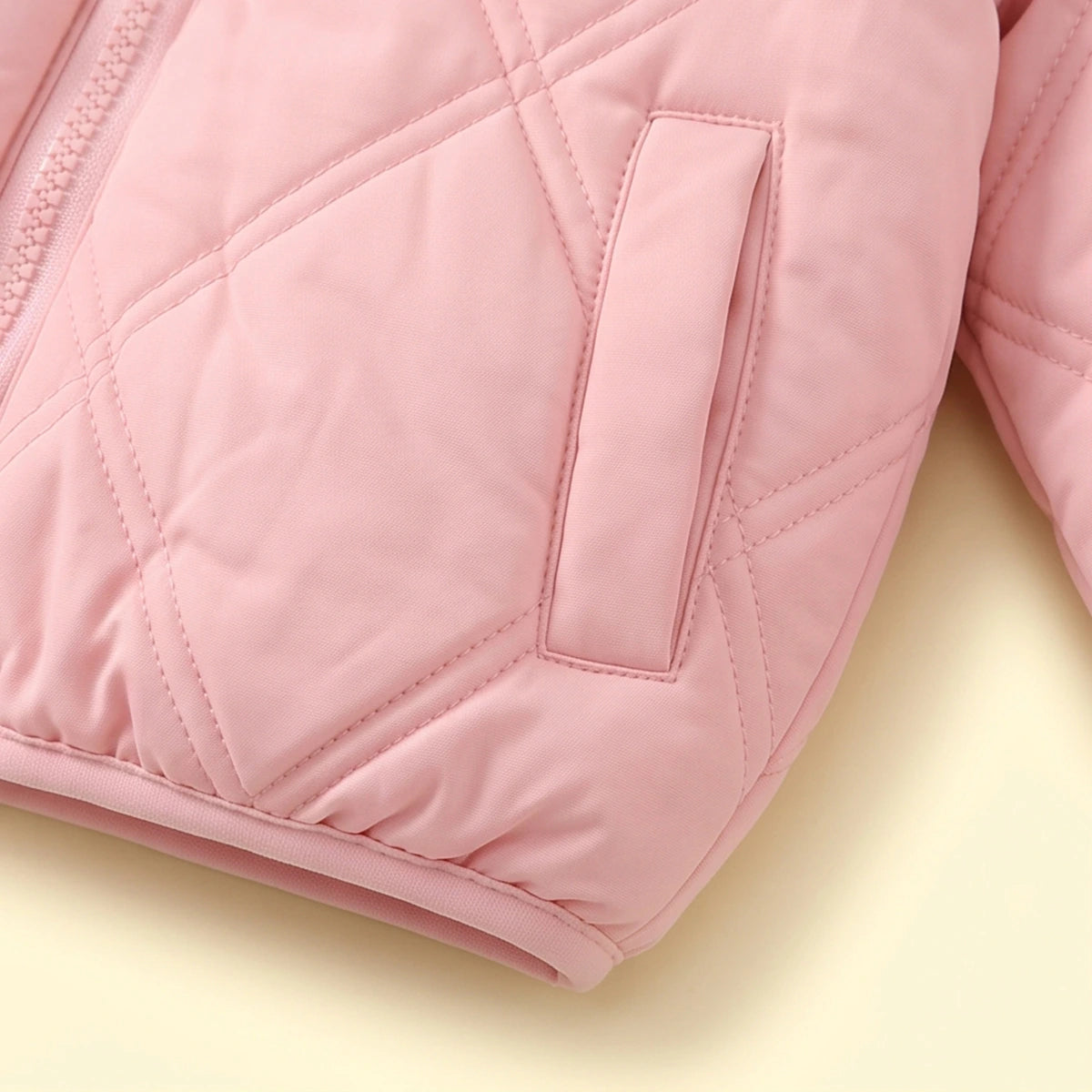 Girls Light Pink Long Sleeve Hooded Puffer Jacket Coats & Jackets