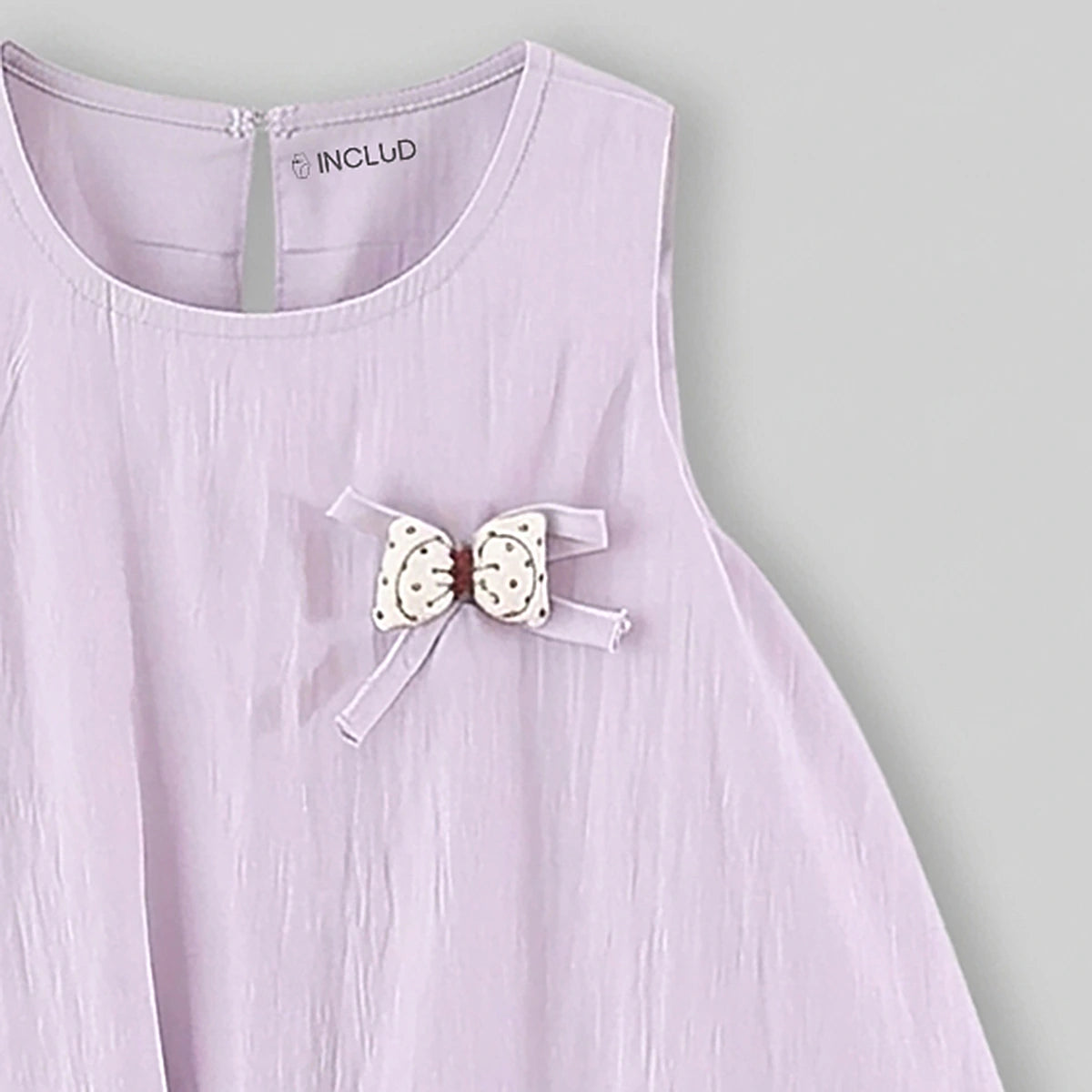 Girls Purple Bow Applique Balloon Dress Casual Dresses