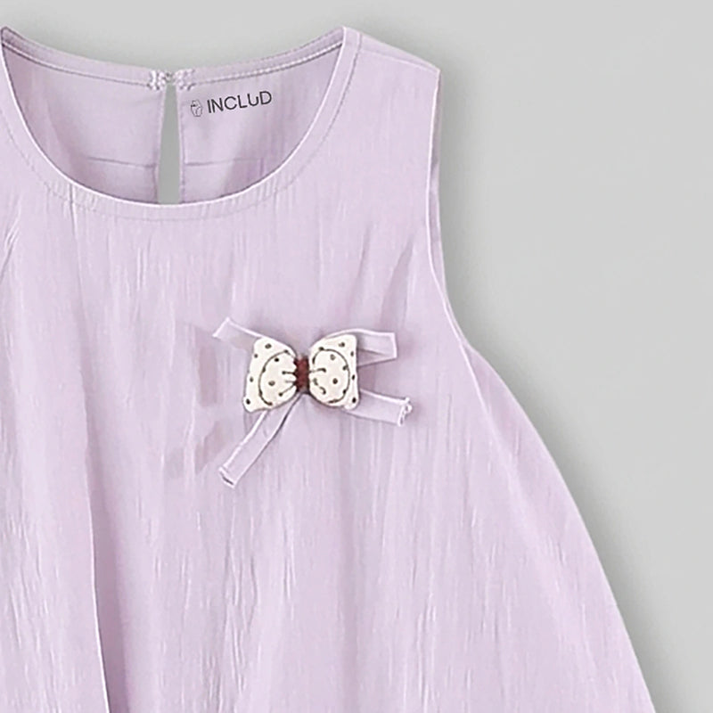 Girls Purple Bow Applique Balloon Dress Casual Dresses