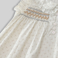 Girls Off White Embroidered Peter Pan Collar A-line Dress Casual Dresses